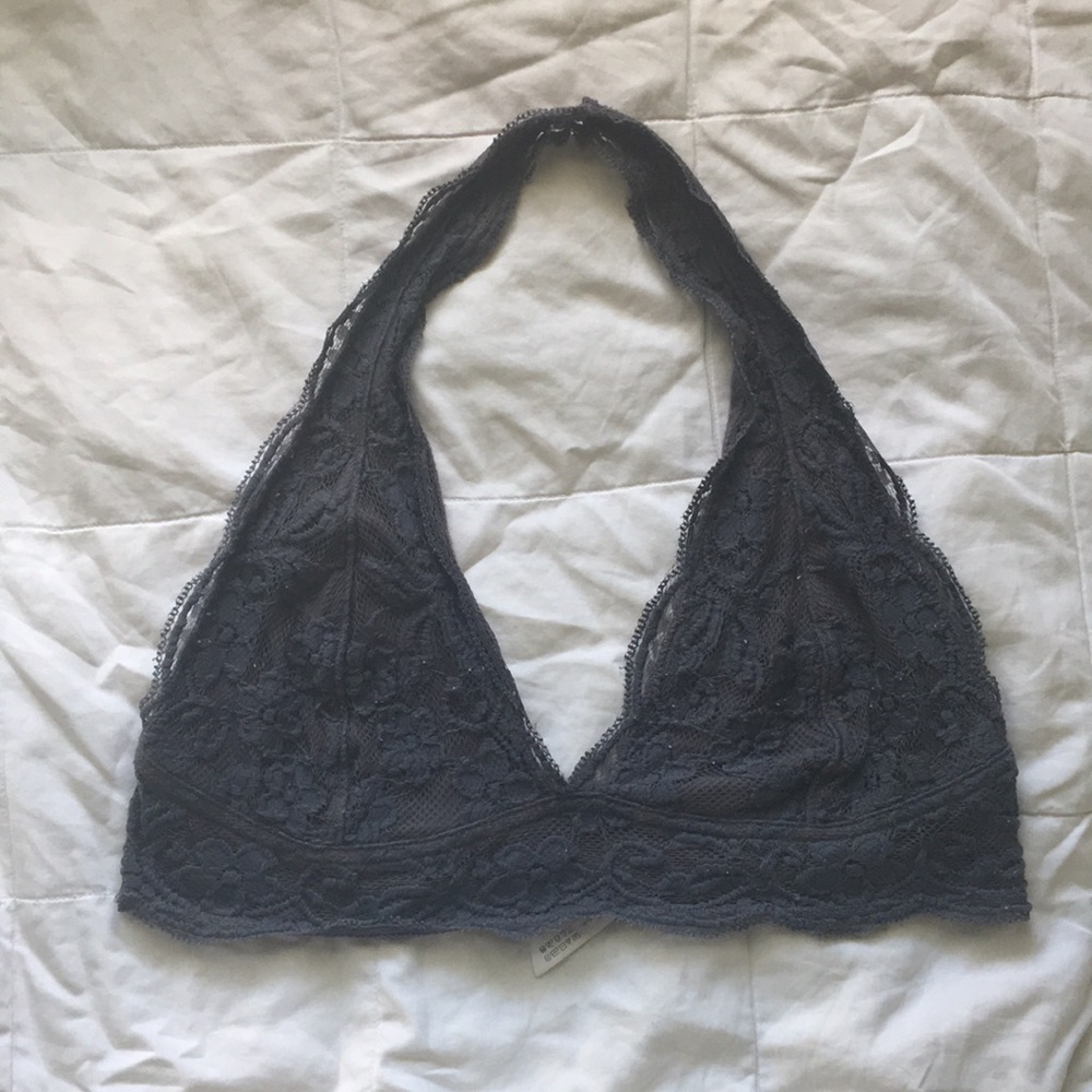 grey lace halter bralette